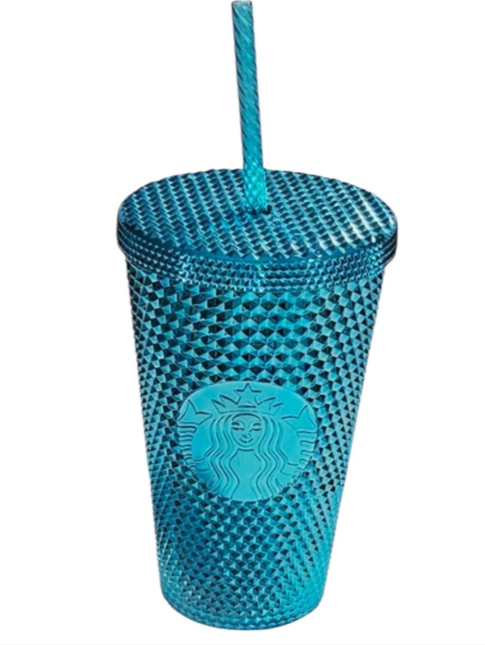 Starbucks 16 oz.Grande Studded Bling Teal / Turquoise Cold Cup Tumbler & Straw